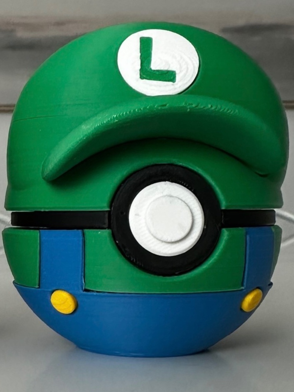 Green Cap Overalls Plumber Sphere Display – 3D Printed Video Game Brother Orb